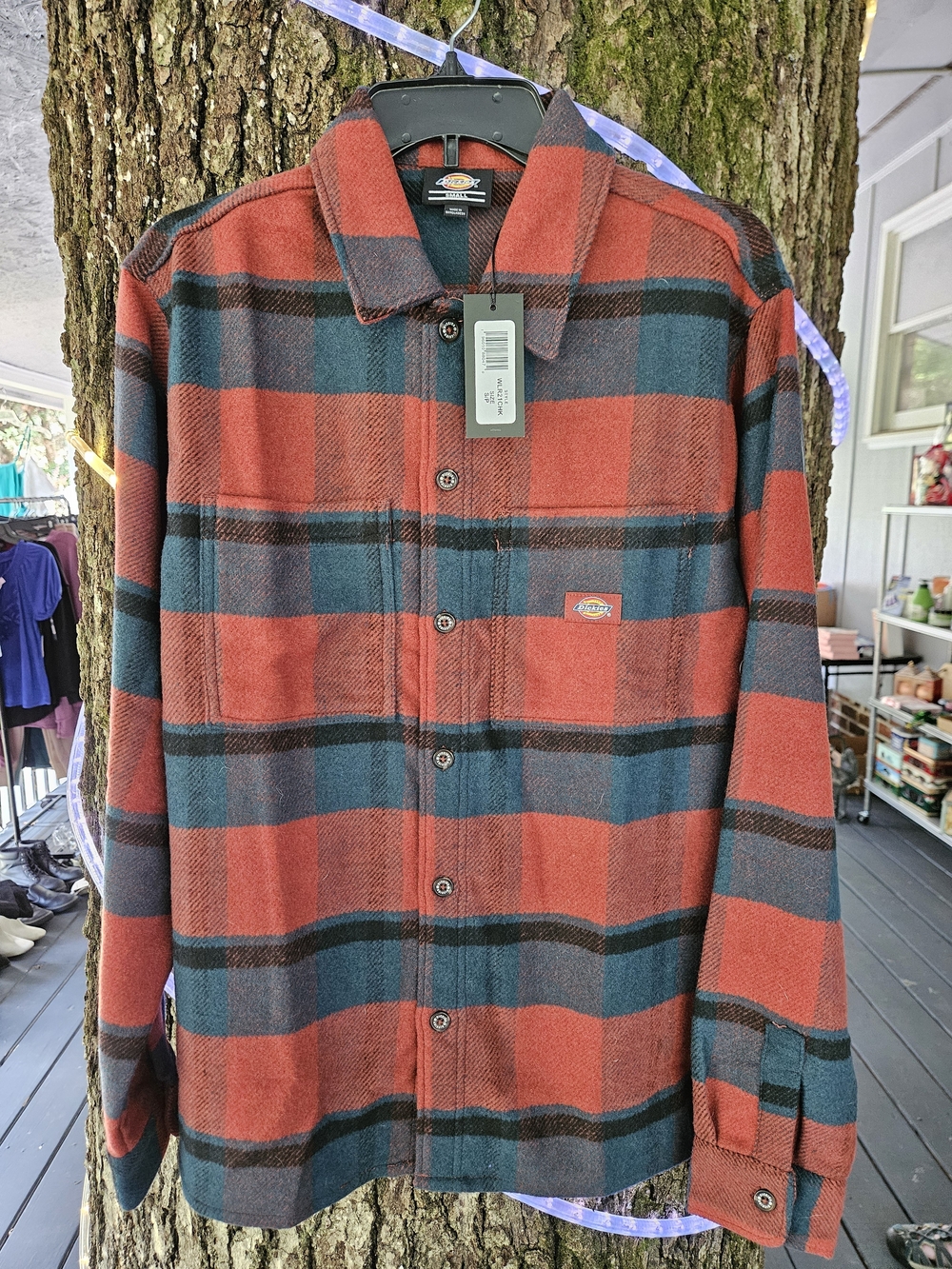 Dickies Men’s Rust Red & Teal Plaid Shirt Jacket